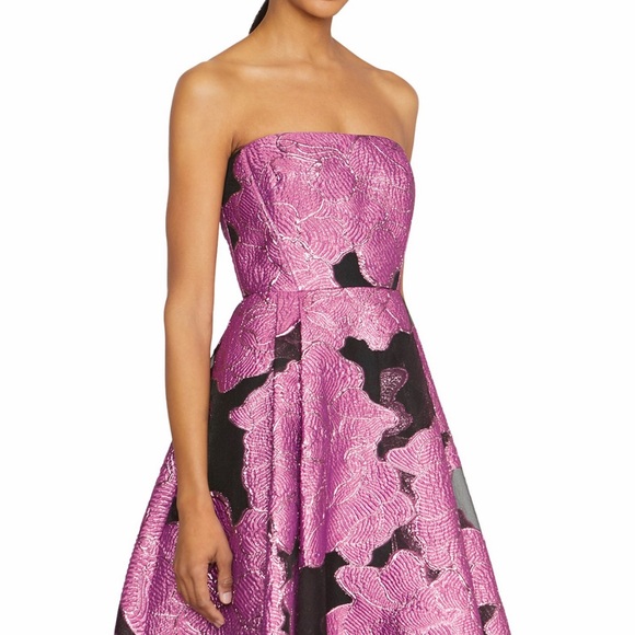 ML Monique Lhuillier Elle Metallic Strapless Jacquard A-Line Midi Cocktail Dress - Picture 11 of 15